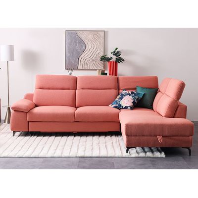 Vargas 5-Seater Fabric Corner Sofabed with Storage - Pink - With 2-Year Warranty