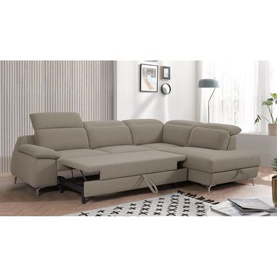 Vargas 5-Seater Fabric Corner Sofa Bed with Storage - Coffee - With 2-Year Warranty