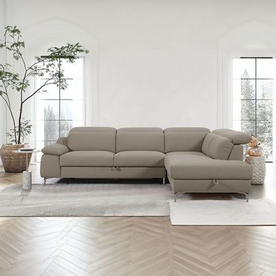 Vargas 5-Seater Fabric Corner Sofa Bed with Storage - Coffee - With 2-Year Warranty