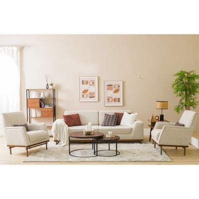 Jehangir 3+1+1 Seater Fabric Sofa - Beige / Walnut