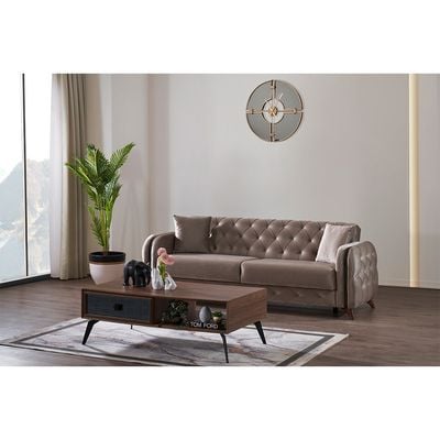 Rubicon 3-Seater Fabric Sofa - Light Brown - With 2-Year Warranty