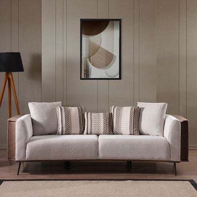 Palace 3-Seater Fabric Sofa - Ivory/Brown - With 2-Year Warranty