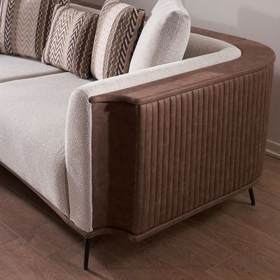 Palace 3-Seater Fabric Sofa - Ivory/Brown - With 2-Year Warranty