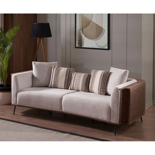 Palace 3 Seater Fabric Sofa - Ivory / Brown