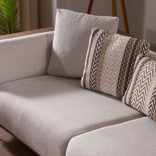 Palace 3 Seater Fabric Sofa - Ivory / Brown