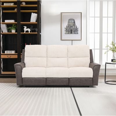 Trifecta 3-Seater Fabric Power Glider Recliner - Light Beige/Brown - With 2-Year Warranty