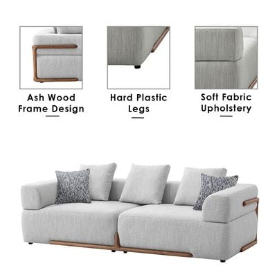 Galaxy 3-Seater Fabric Sofa - Light Grey - With 2-Year Warranty