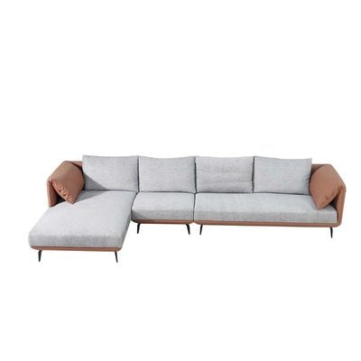 Madiya 8-Seater Faux Leather Sectional Corner Fabric Sofa with Left Chaise - Grey - With 2-Year Warranty