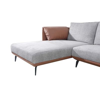 Madiya 8-Seater Faux Leather Sectional Corner Fabric Sofa with Left Chaise - Grey - With 2-Year Warranty