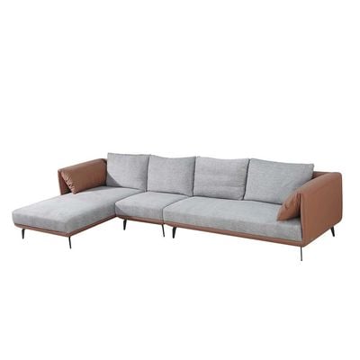 Madiya 8-Seater Faux Leather Sectional Corner Fabric Sofa with Left Chaise - Grey - With 2-Year Warranty