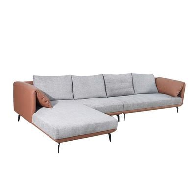 Madiya 8-Seater Faux Leather Sectional Corner Fabric Sofa with Left Chaise - Grey - With 2-Year Warranty