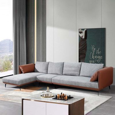 Madiya 8-Seater Faux Leather Sectional Corner Fabric Sofa with Left Chaise - Grey - With 2-Year Warranty