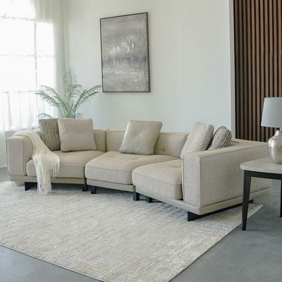 Cavalli C-Shape 3-Seater Fabric Sofa - Beige/Cappuccino - With 2-Year Warranty