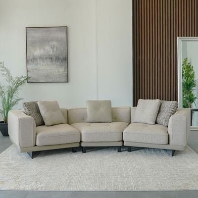 Cavalli C-Shape 3-Seater Fabric Sofa - Beige/Cappuccino - With 2-Year Warranty