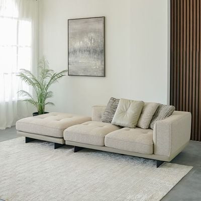 Cavalli 2-Seater + Pouf Fabric Sofa Set - Beige/Cappuccino - With 2-Year Warranty