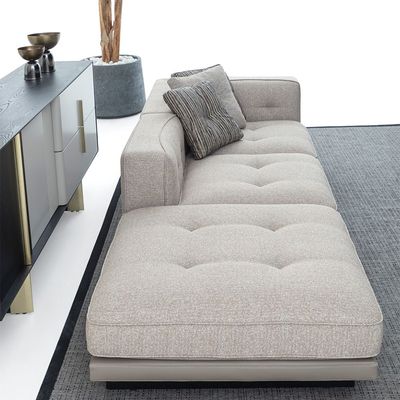 Cavalli 2-Seater + Pouf Fabric Sofa Set - Beige/Cappuccino - With 2-Year Warranty