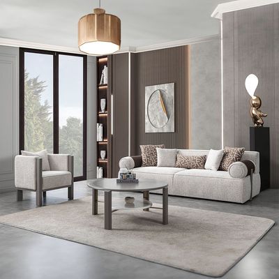 Atemis 4+3+1 Seater Fabric Sofa Set- Beige