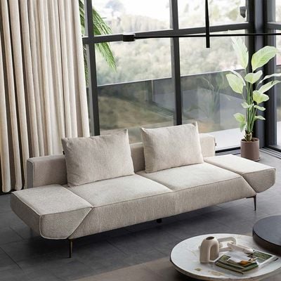 Loft Sofa 3 Seater Fabric Sofa with Arm Rest Flip - Cream