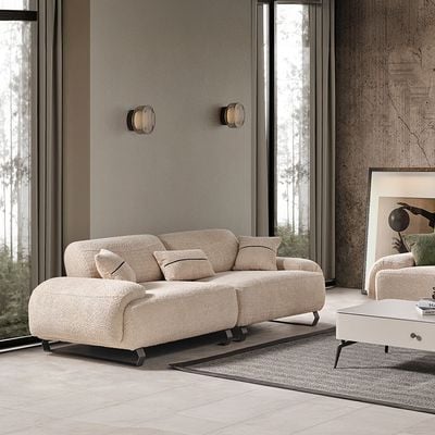 Truva 3-Seater Fabric Sofa - Cream - With 2-Year Warranty