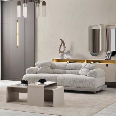 Calibra 3 Seater Fabric Sofa -Light Brown /Grey