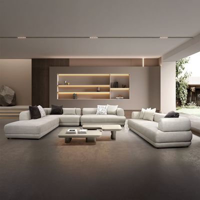 Dustin Sectional Fabric Corner Sofa Set - Light Grey
