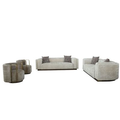 Lizeth Fabric 3+3+1+1 Seater Sofa Set - Beige/Light Brown / Gold