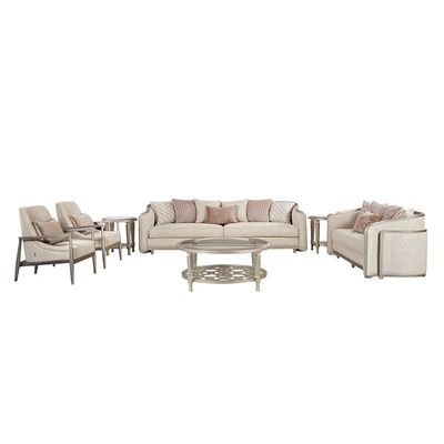 Arwanda 4+2+1+1 Seater Fabric Sofa Set - Beige / Brown