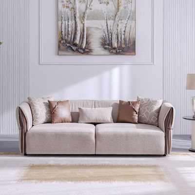 Union 3 Seater Fabric Sofa -  Beige / Brown