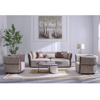 Union 3+1+1 Seater Fabric Sofa Set-  Beige / Brown