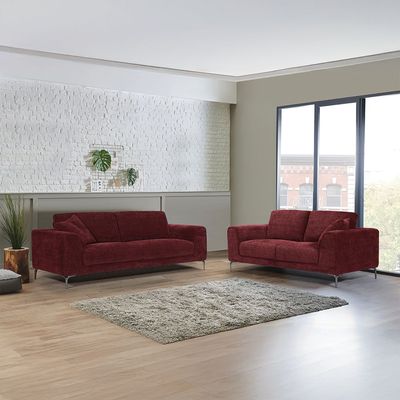 Darcia 3 + 2 Fabric Sofa Set - Burgundy