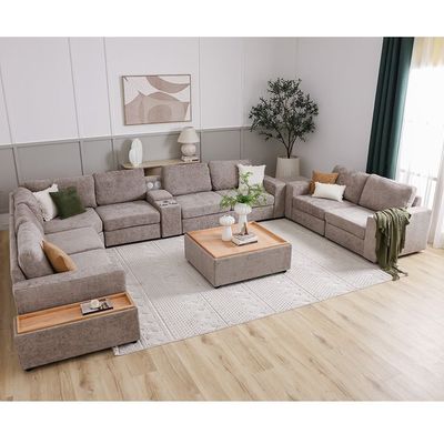 Odum 8 Seater Modular Sectional Sofa Set- Brown