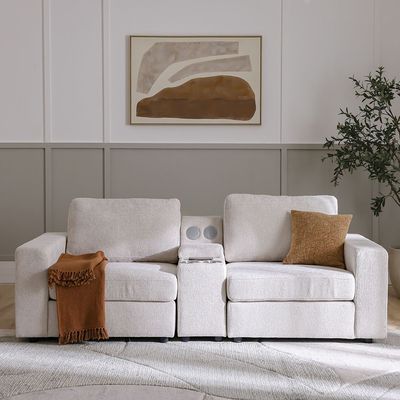 Odum 1-Seater Fabric Sofa with Right Arm - Grey/White - With 2-Year Warranty