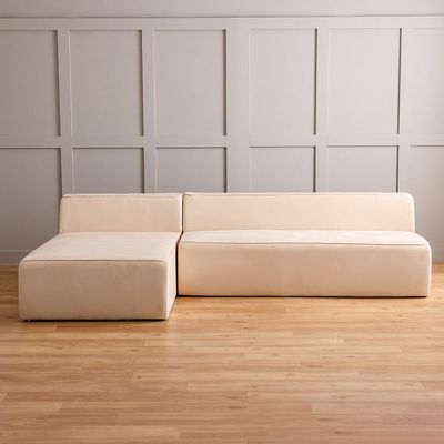 Monowi Left Corner Velvet Fabric Sofa - Beige