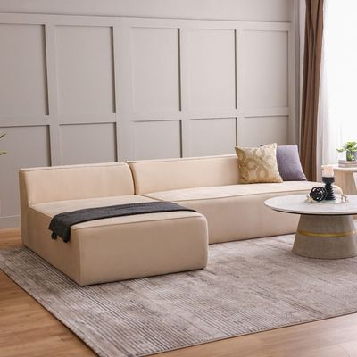 Monowi Left Corner Velvet Fabric Sofa - Beige