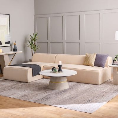 Monowi Left Corner Velvet Fabric Sofa - Beige