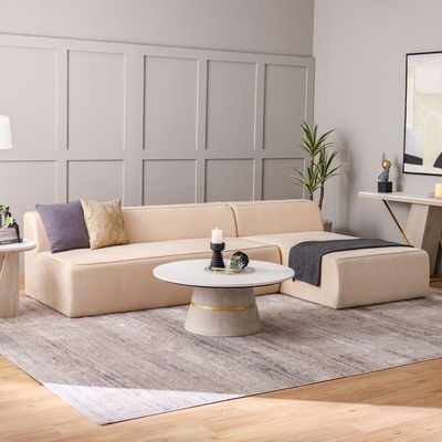 Monowi Left Corner Velvet Fabric Sofa - Beige