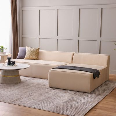 Monowi Left Corner Velvet Fabric Sofa - Beige