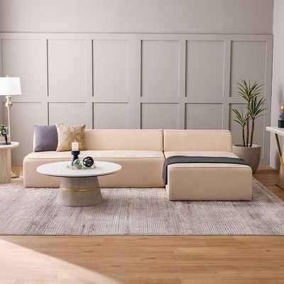 Monowi 4-Seater Right Corner Velvet Fabric Sofa - Beige - With 2-Year Warranty