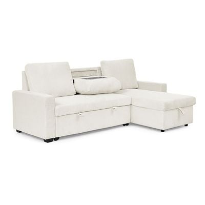 Serta Reversible Corner Fabric Sofabed W/ Storage And Drop Table + Cup Holders  - Beige