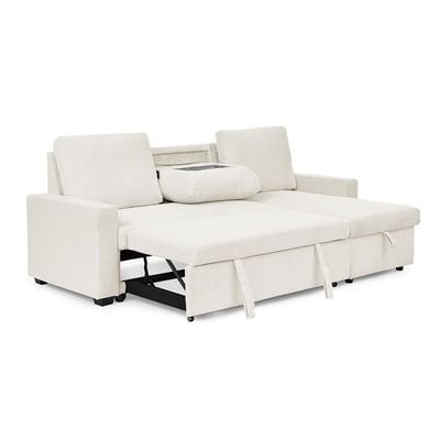 Serta Reversible Corner Fabric Sofabed W/ Storage And Drop Table + Cup Holders  - Beige