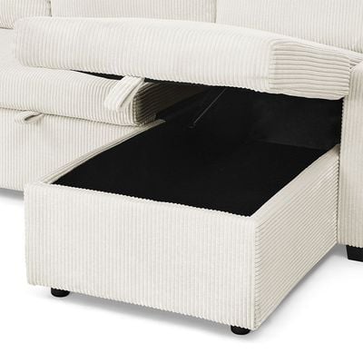 Serta Reversible Corner Fabric Sofabed W/ Storage And Drop Table + Cup Holders  - Beige