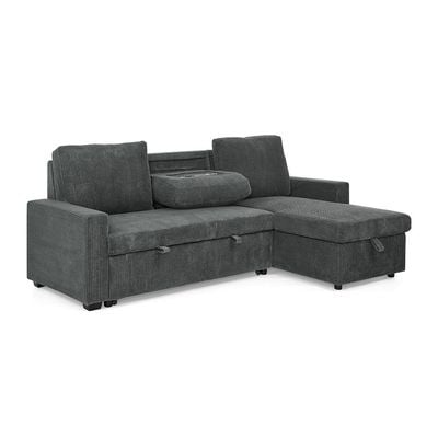 Serta Reversible Corner Fabric Sofabed W/ Storage And Drop Table + Cup Holders  - Grey