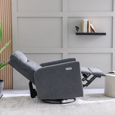 Desi 1 Seater Electric Fabric Recliner w/ Swivel and Rocker - Grey