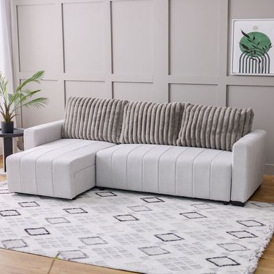 Alcantara 4-Seater Reversible Corner Fabric Sofa Bed with Storage - Grey/Dark Grey - With 2-Year Warranty