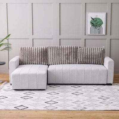 Alcantara  Reversible Corner Fabric Sofabed w/  Storage  - Grey / Dark Grey