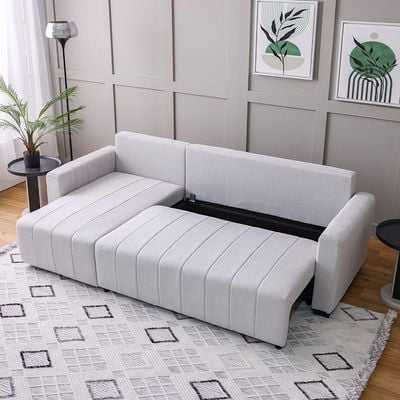 Alcantara  Reversible Corner Fabric Sofabed w/  Storage  - Grey / Dark Grey