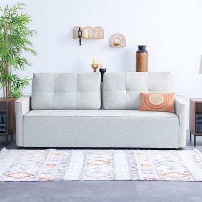 Aziyah  Pull-out Fabric Sofa Bed w/ Storage  - Light Grey