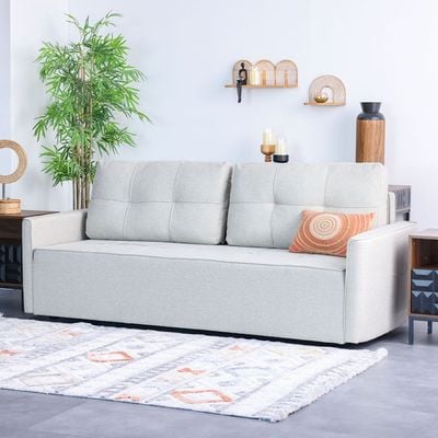 Aziyah  Pull-out Fabric Sofa Bed w/ Storage  - Light Grey