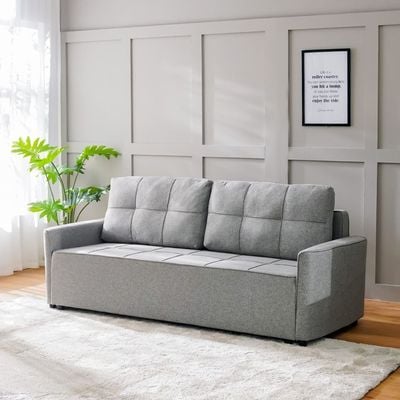 Aziyah 3-Seater Pull-Out Fabric Sofa Bed with Storage - Light Grey - With 2-Year Warranty