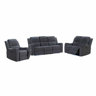 Piper 3 Seater Electric Motion Fabric Recliner W/ Led & Cup Holder  - Grey